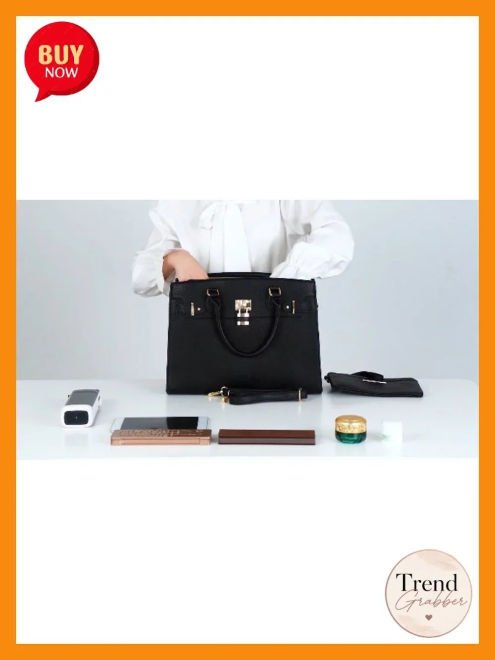 Vegan Leather Top Handle Satchel Tote Work Bag with Matching Clutch